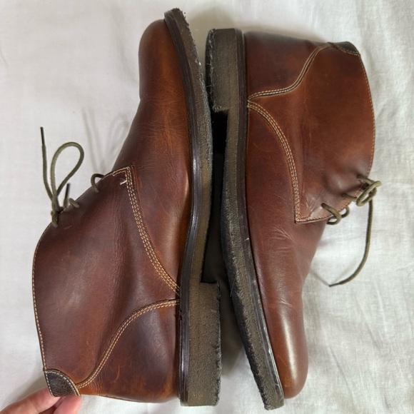 JOHNSTON & MURPHY Brown Leather Chukka Boots Sheepskin Gum Soles 10.5 Cushioned - Picture 7 of 9